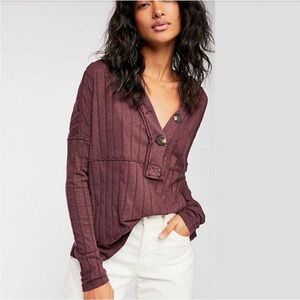 NWT We The Free In The Mix Ribbed Top  Wine-XS